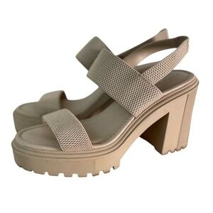 Steve Madden 90s Chunky Mod Neutral Platform Block Heel Dress Sandals Size 10